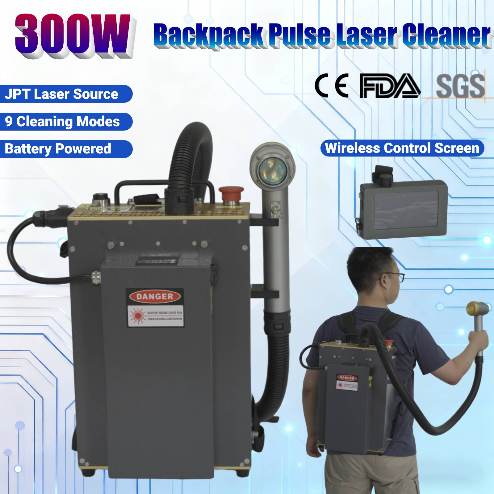 Industrial Laser Cleaning - 300W Backpack JPT Pulse Fiber Laser